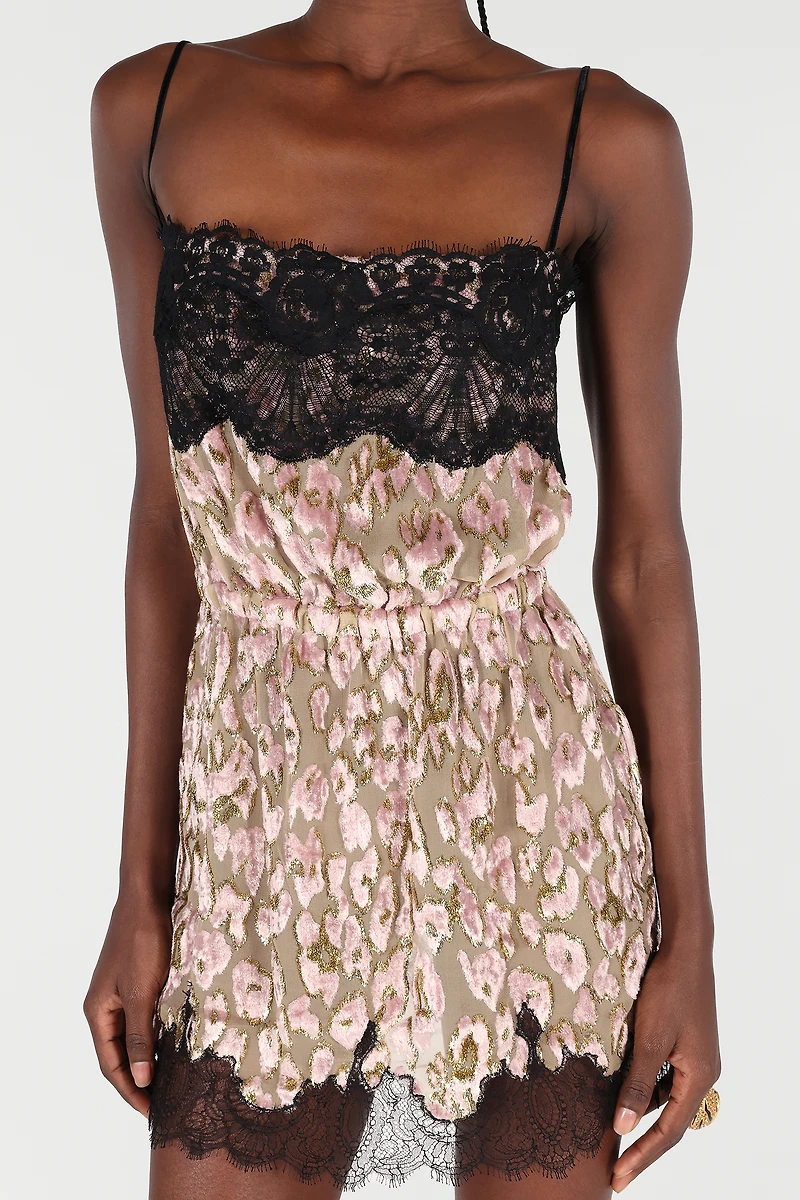 Silk Mini Dress With Lace Inserts