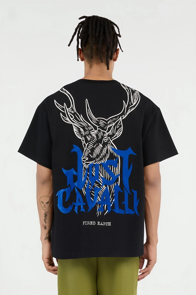 Black T-Shirt With Deer Back Print