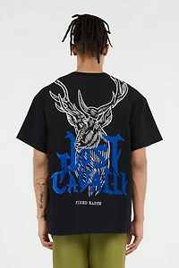 Black T-Shirt With Deer Back Print