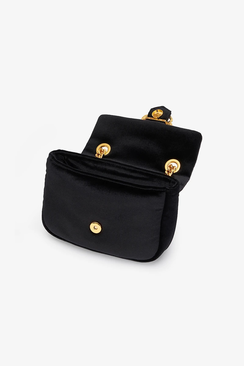 Black Velvet Shoulder Bag Snake Buckle