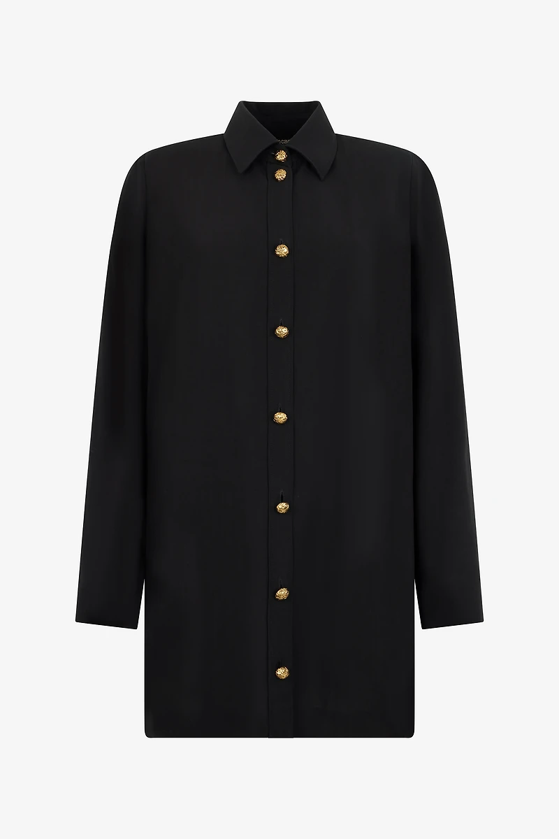 Long Black Wool-Blend Shirt