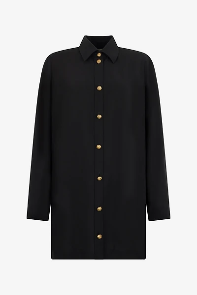 Long Black Wool-Blend Shirt