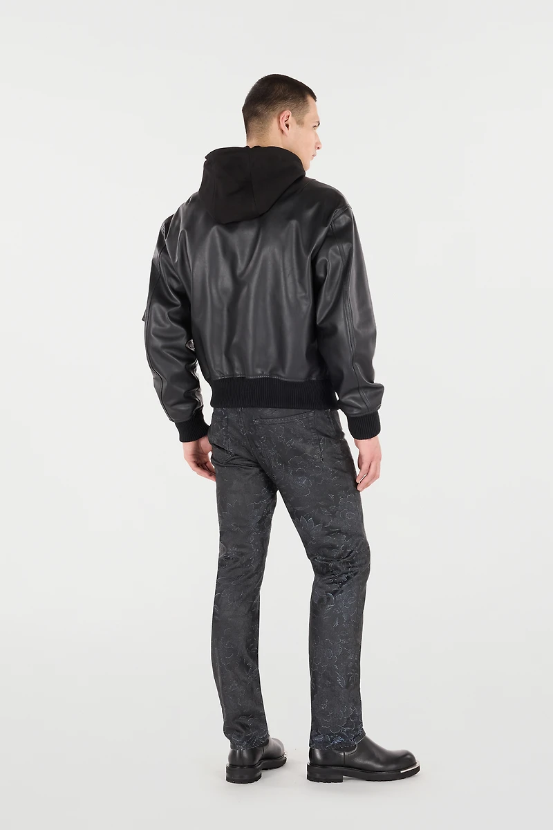 Leather Bomber Jacket With Hood