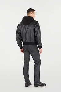 Leather Bomber Jacket With Hood