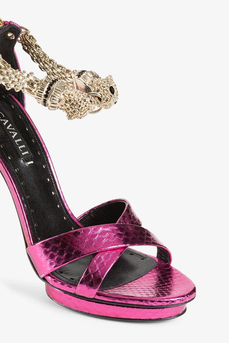Crystal-Embellished Panther Head Sandals