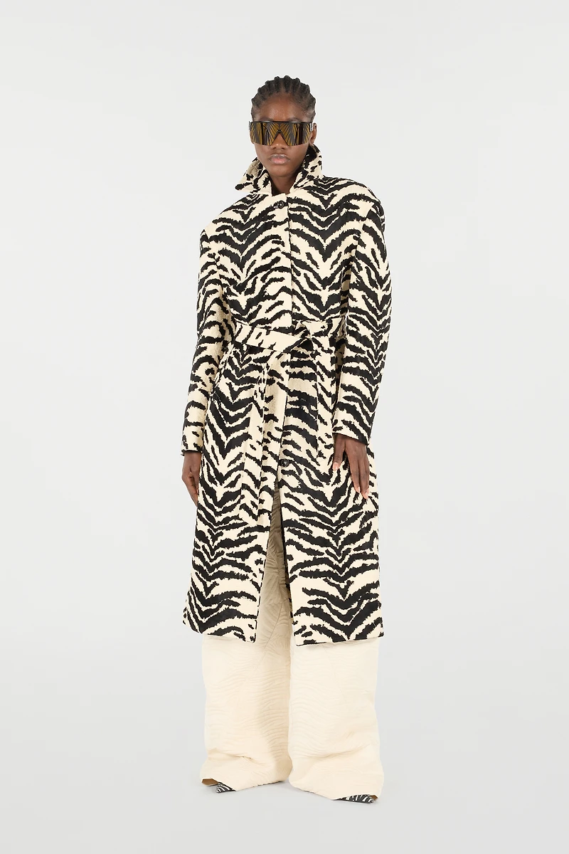 Coat With White Tigress Print