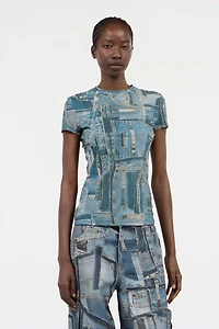 Denim Patchwork Print T-shirt