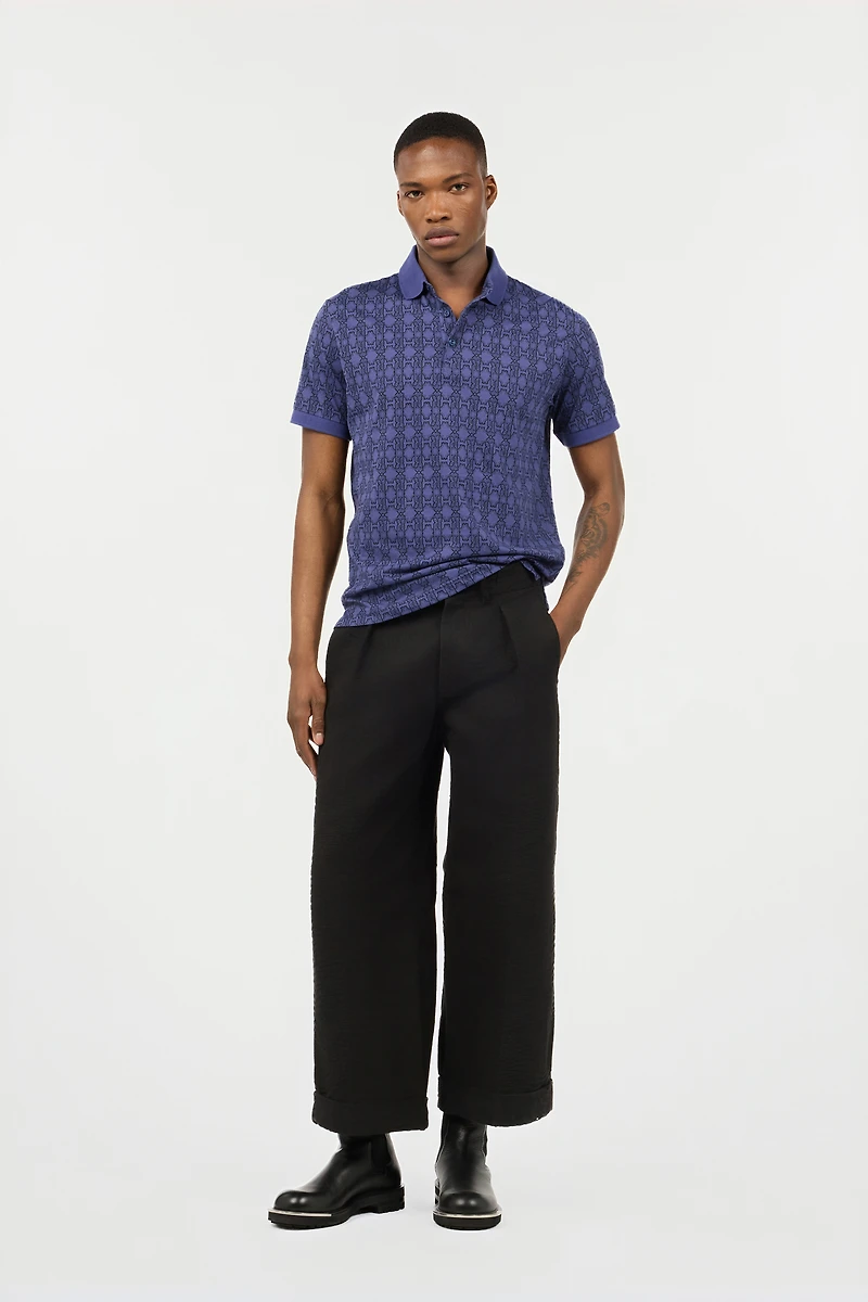 Purple Geometric Print Polo Shirt