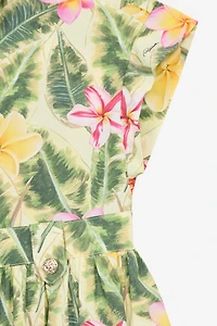 Dress With Leaf And Flower Print