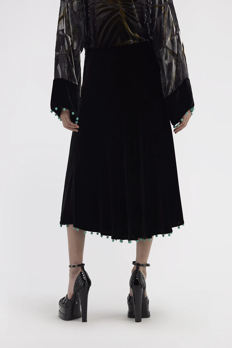 Beaded-trim high-waisted skirt