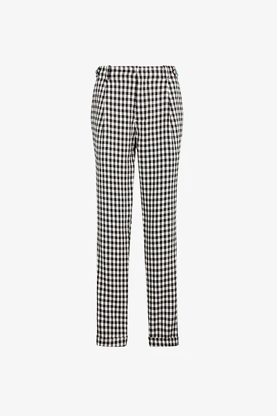 Gingham Straight-Leg Tailored Trousers
