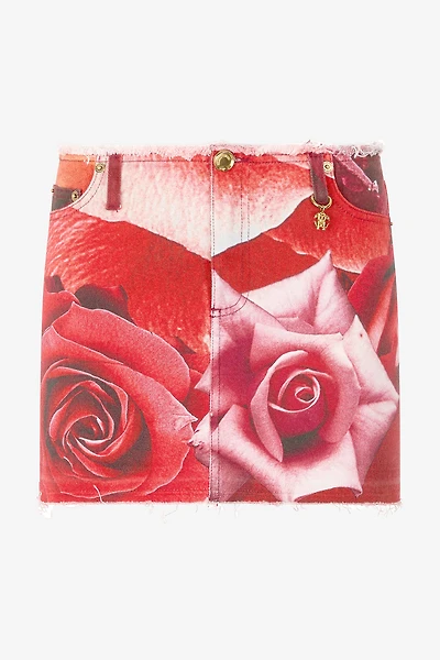 Miniskirt With Rose Print And Charm