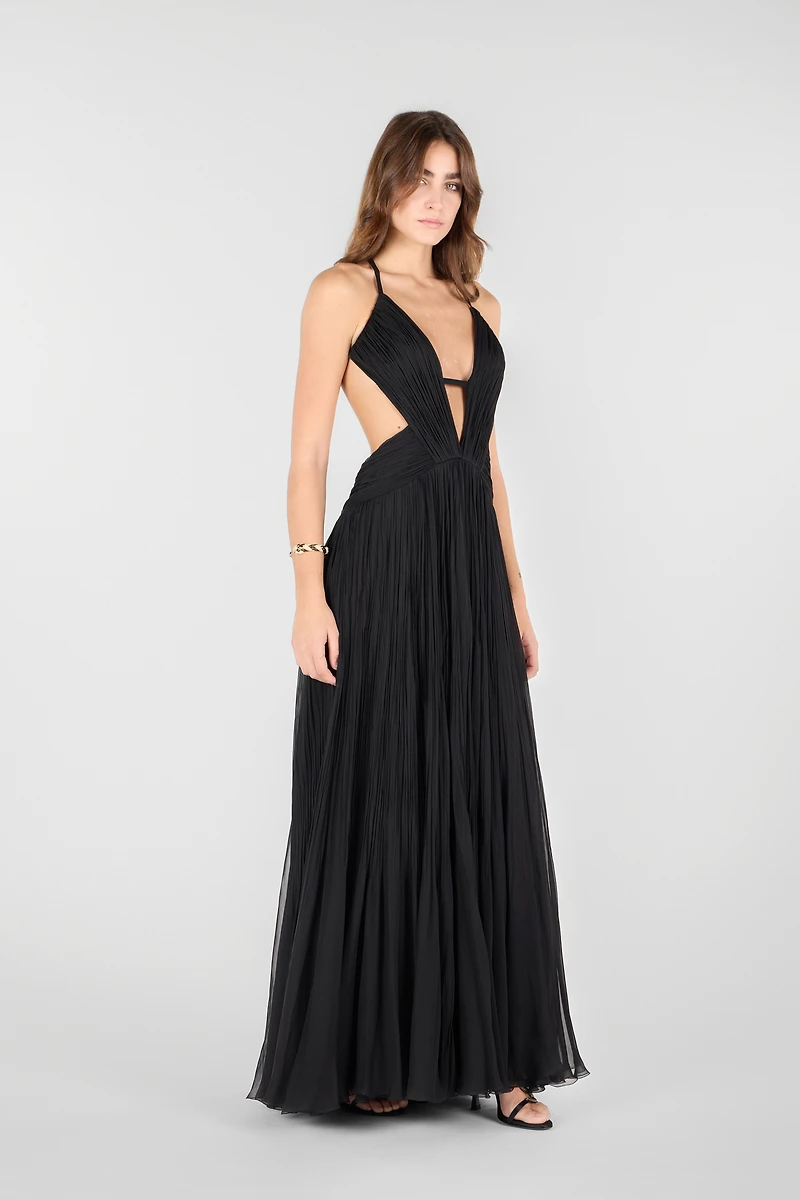Draped backless silk dress