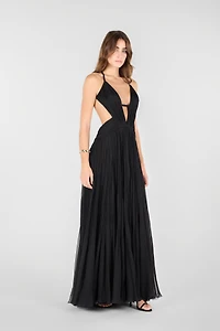Draped backless silk dress