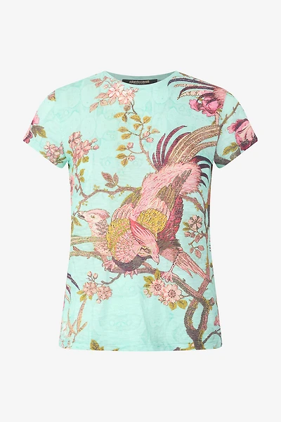 T-Shirt With Oriental Bird Print