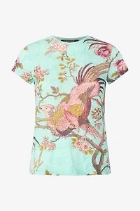T-Shirt With Oriental Bird Print