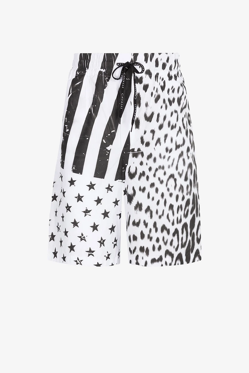 Leopard Flag-Print Track Shorts