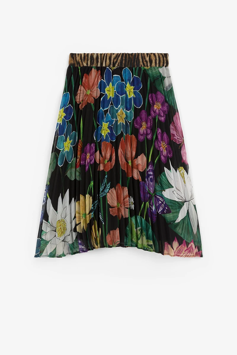 Flower-Print Pleated Skirt