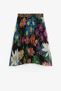 Flower-Print Pleated Skirt