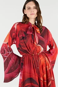 Rose-Print Mini Dress With Pussy-Bow