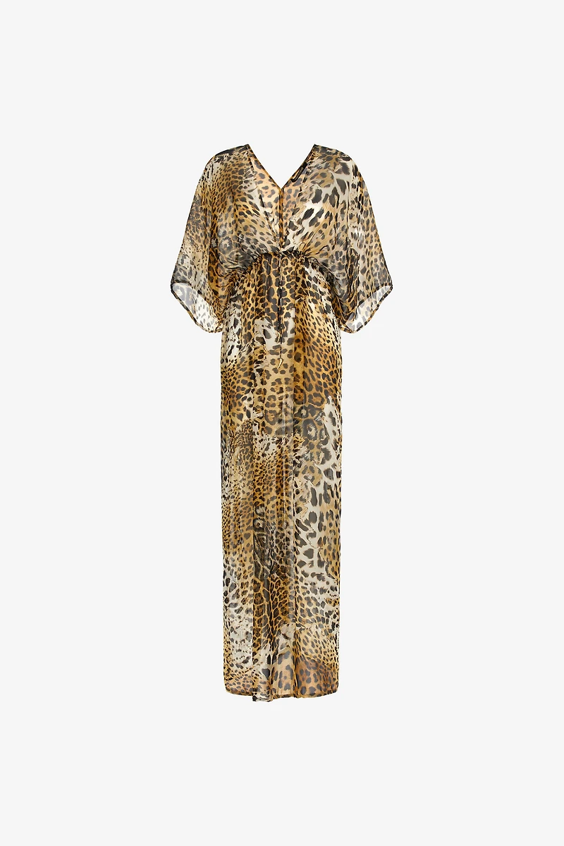 Long kaftan with Jaguar Skin print