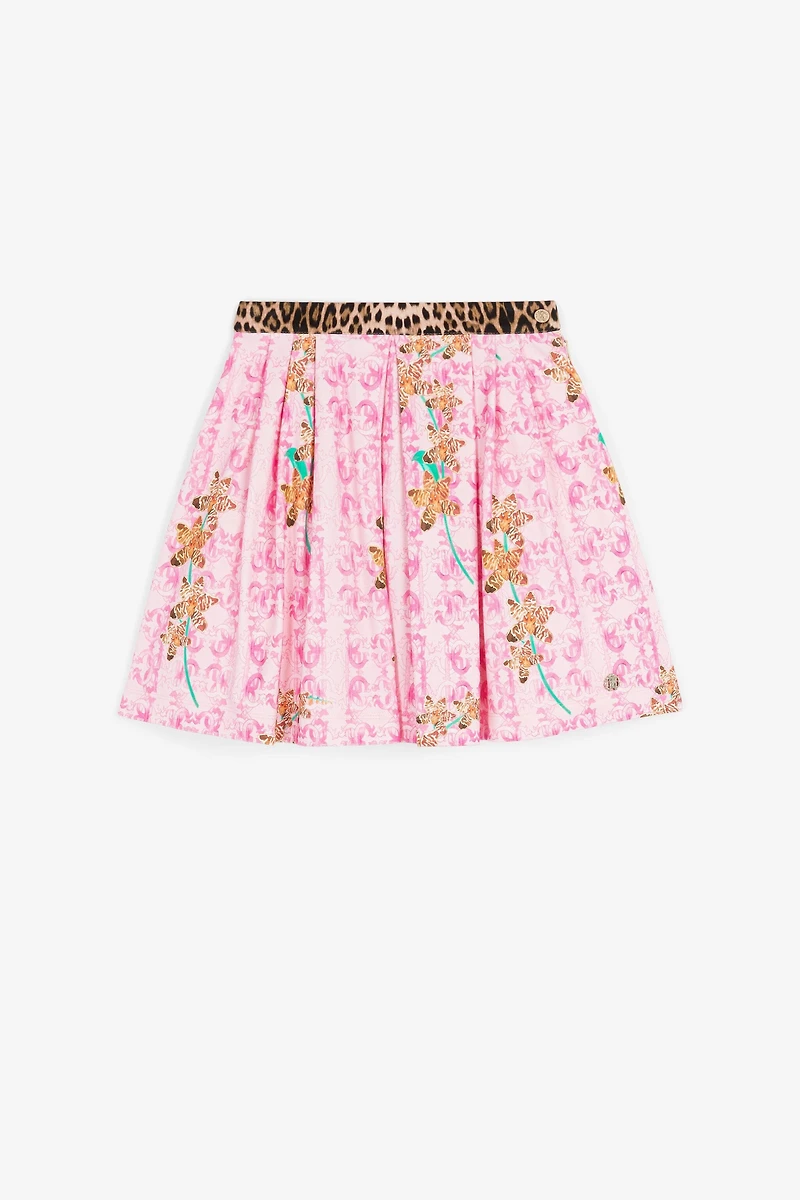 Floral-print contrast skirt