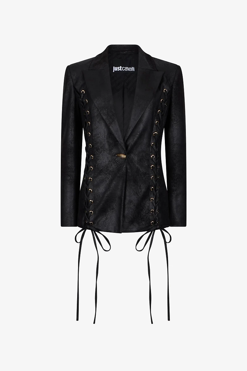 Black Blazer With Lace-Up Detail