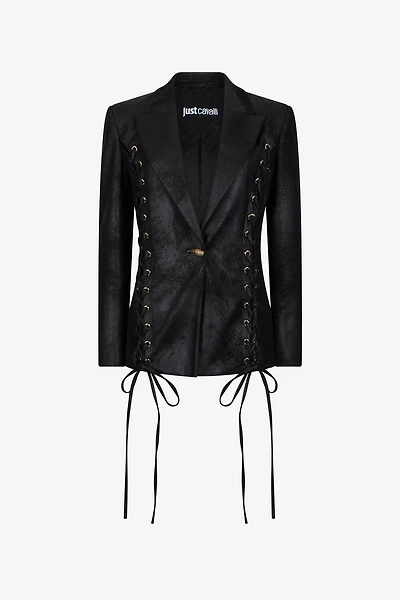 Black Blazer With Lace-Up Detail