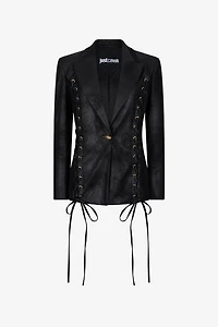 Black Blazer With Lace-Up Detail