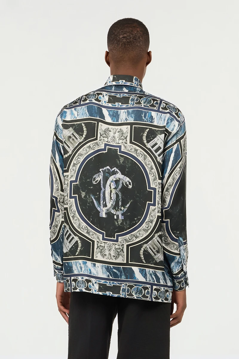 Shirt With Marble Print And Embellishments