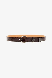 Brown Croc-Effect Logo Belt