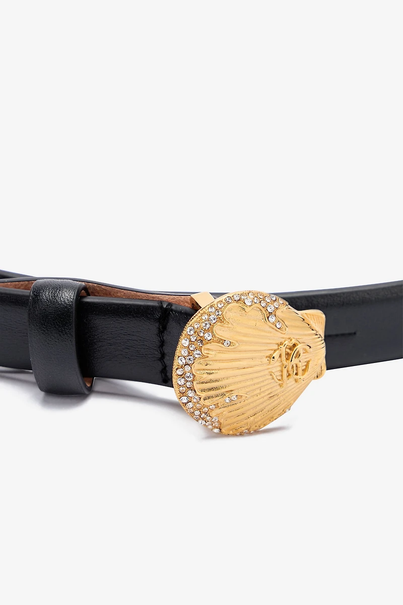 Leather Belt with Shell Buckle