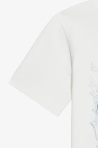 Milk White T-Shirt with Feline Print