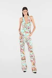 Pants With Oriental Bird Print