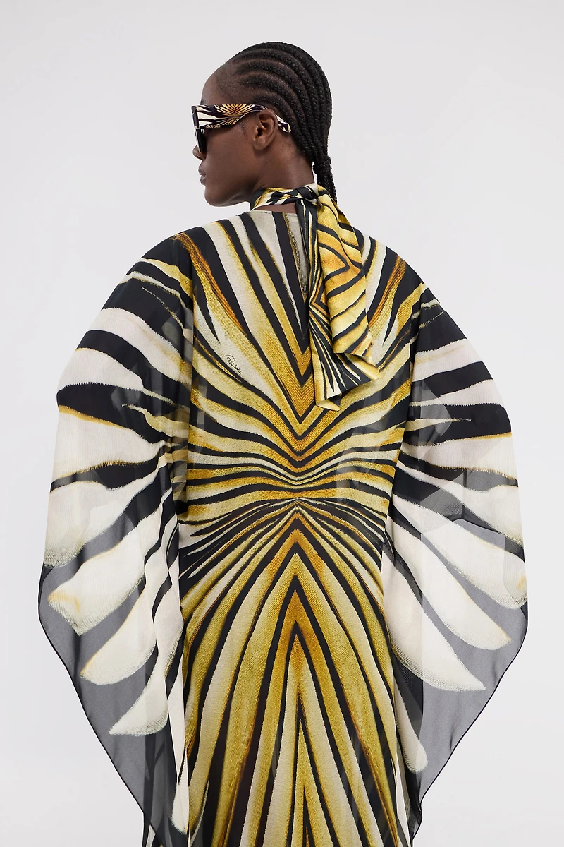 Ray Of Gold Print Silk Maxi Dress