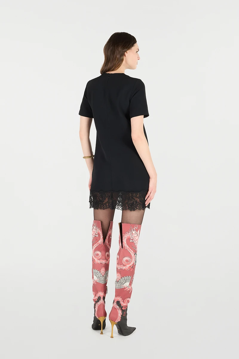 Mini Dress With Lace On The Hem