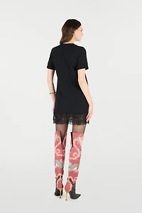 Mini Dress With Lace On The Hem
