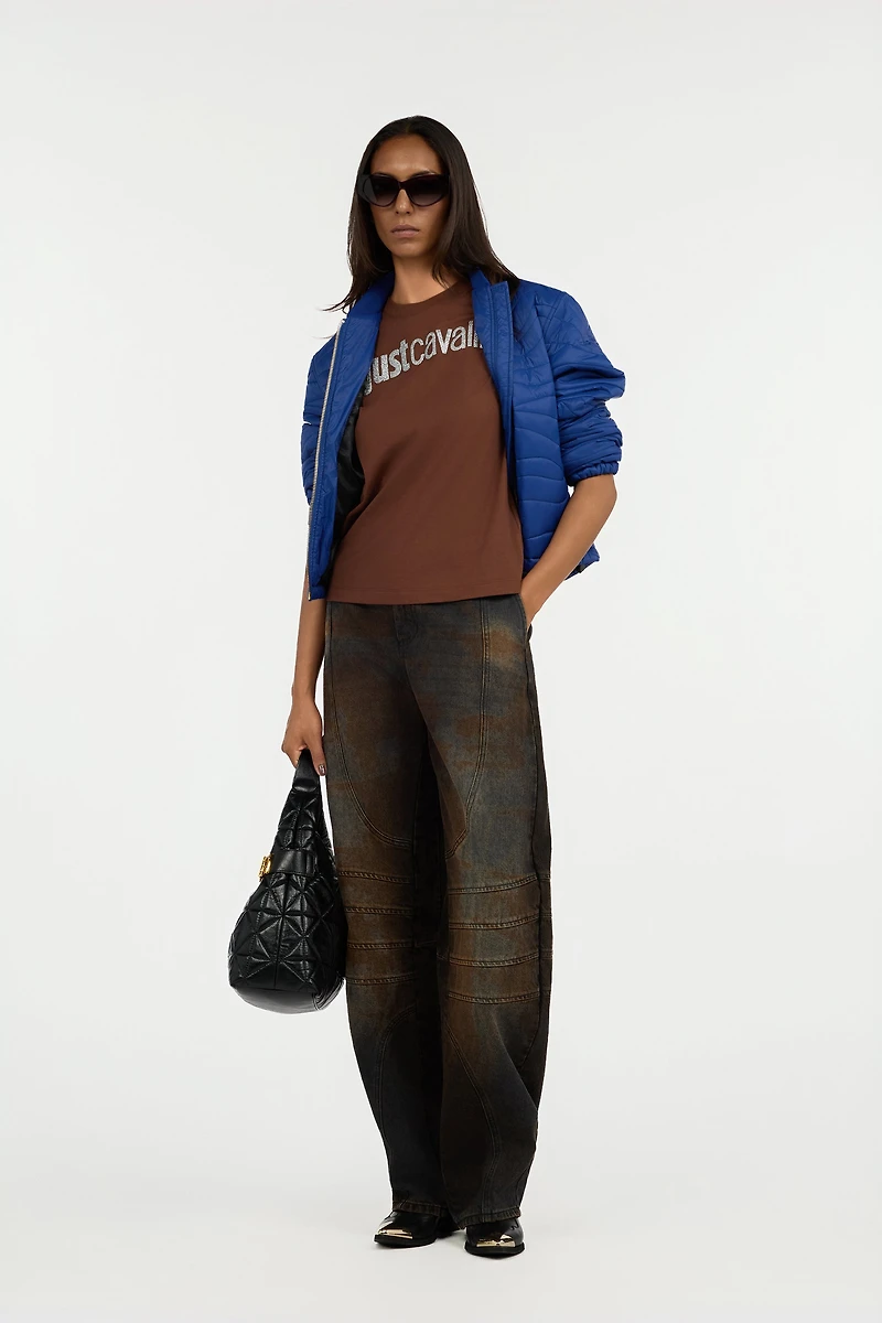Blue Quilted Bomber Jacket