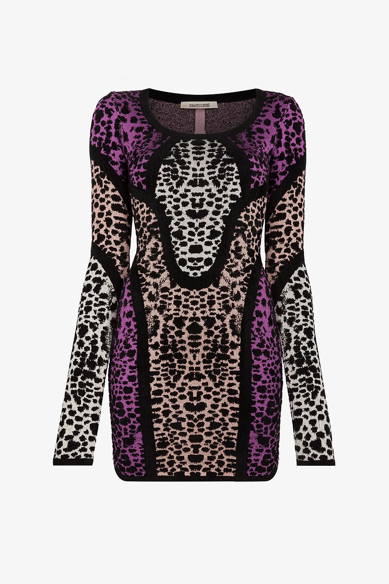 Animal print panelled minidress