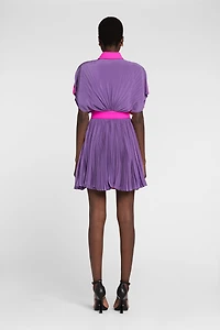 Colourblock Pleated Silk Mini Dress