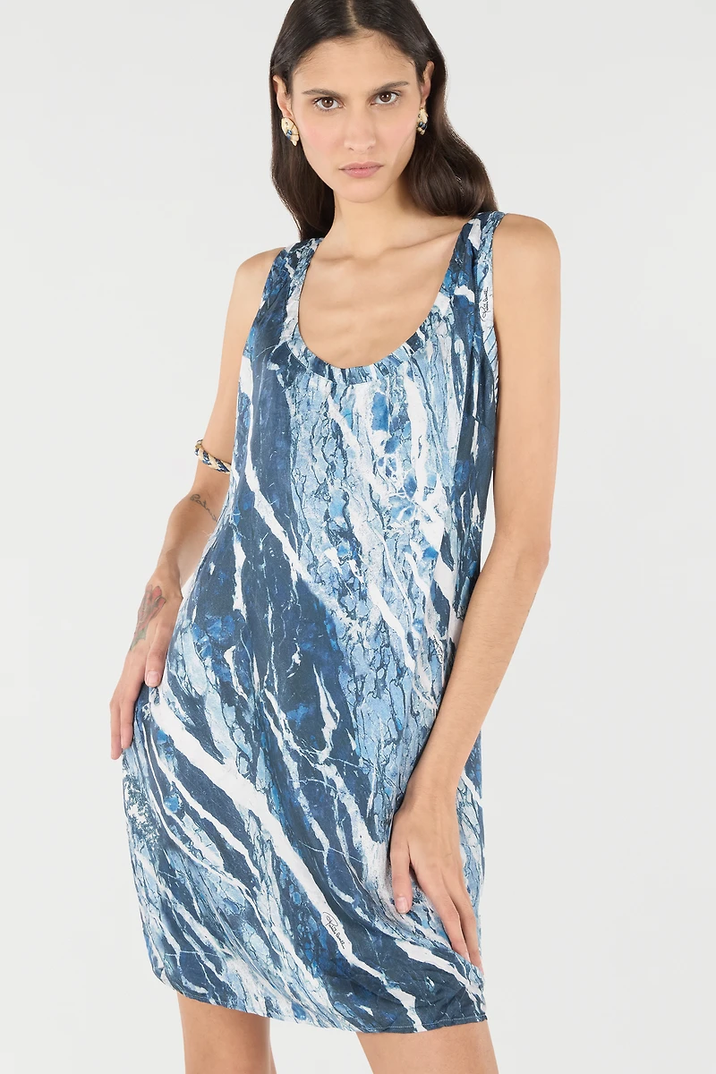 Silk Mini Dress With Marble Print