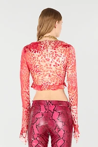 Crop Top With Ruffle And Jaguar Skin Print