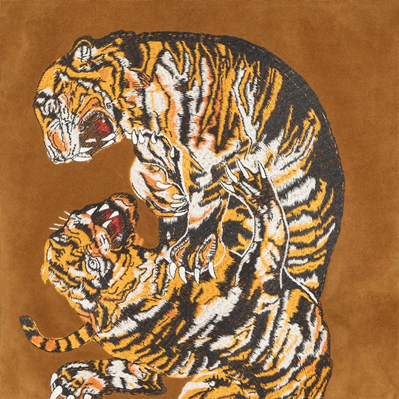 Suede Leather Jacket With Flowers And Tigers