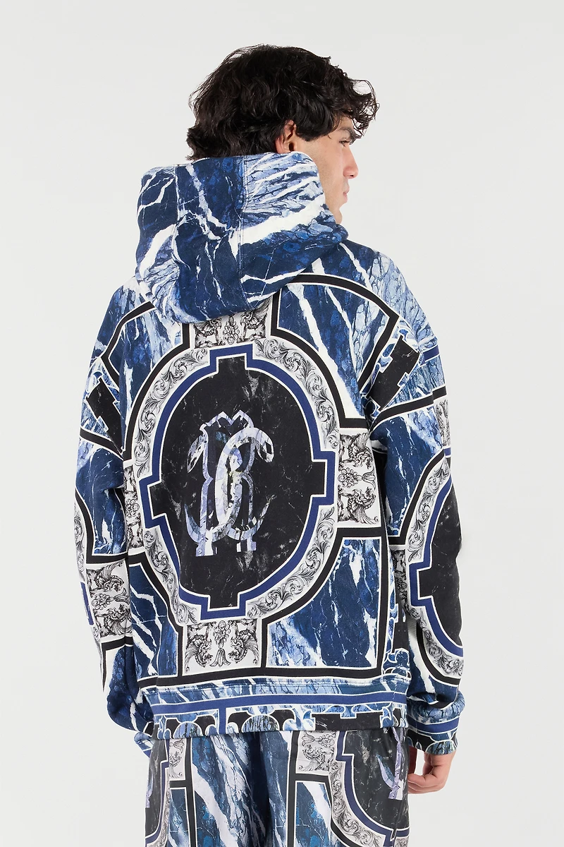 Sweatshirt With Marble Print And Embellishments