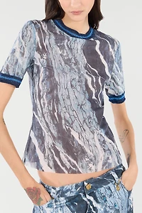 Marble-Print T-Shirt With Glittery Trims