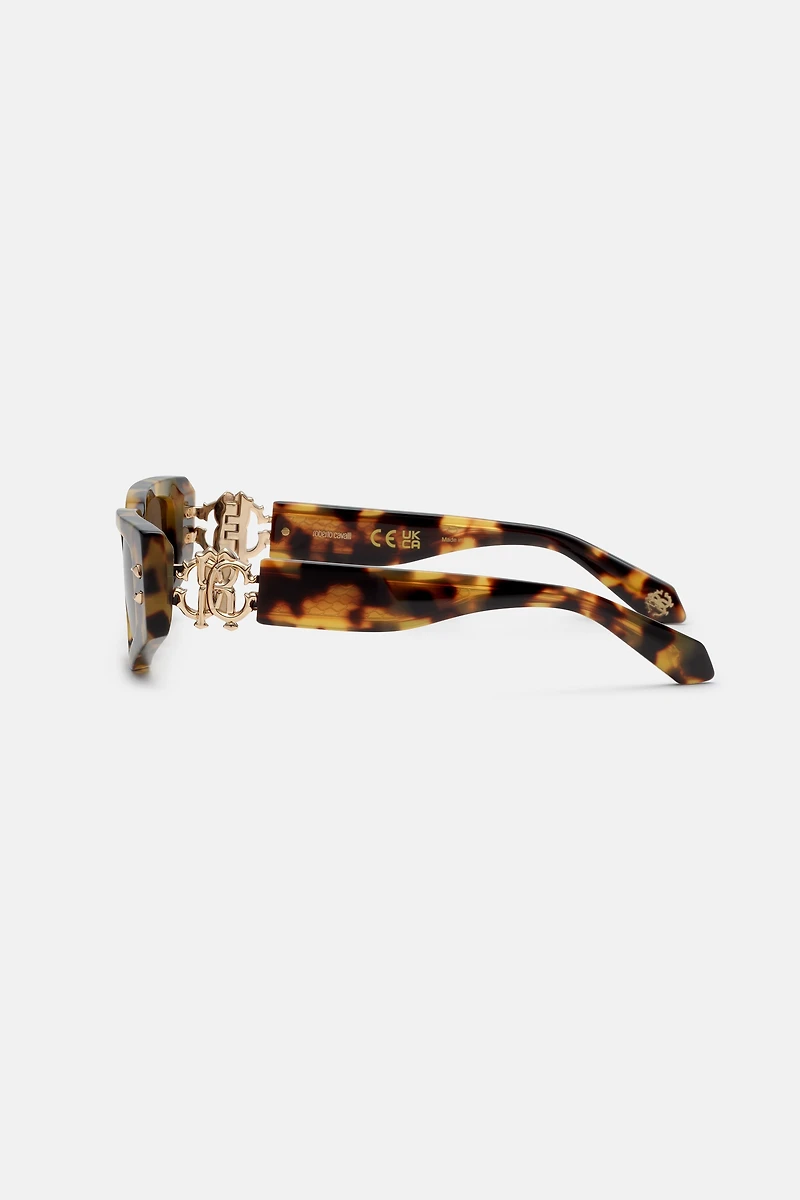 Sunglasses with rectangular front and fangs