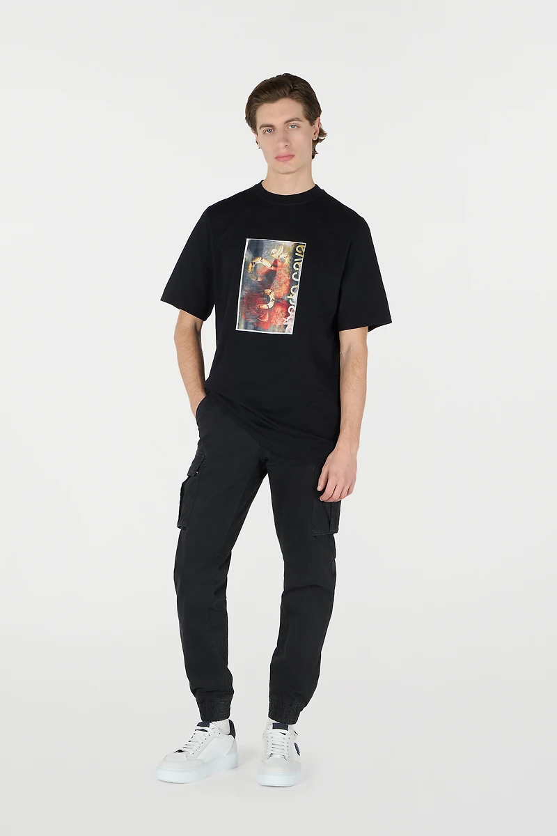 T-Shirt With Distressed-Effect Snake And Rose Print