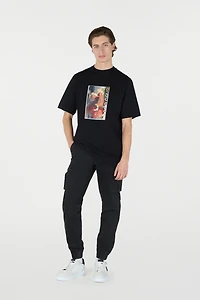 T-Shirt With Distressed-Effect Snake And Rose Print