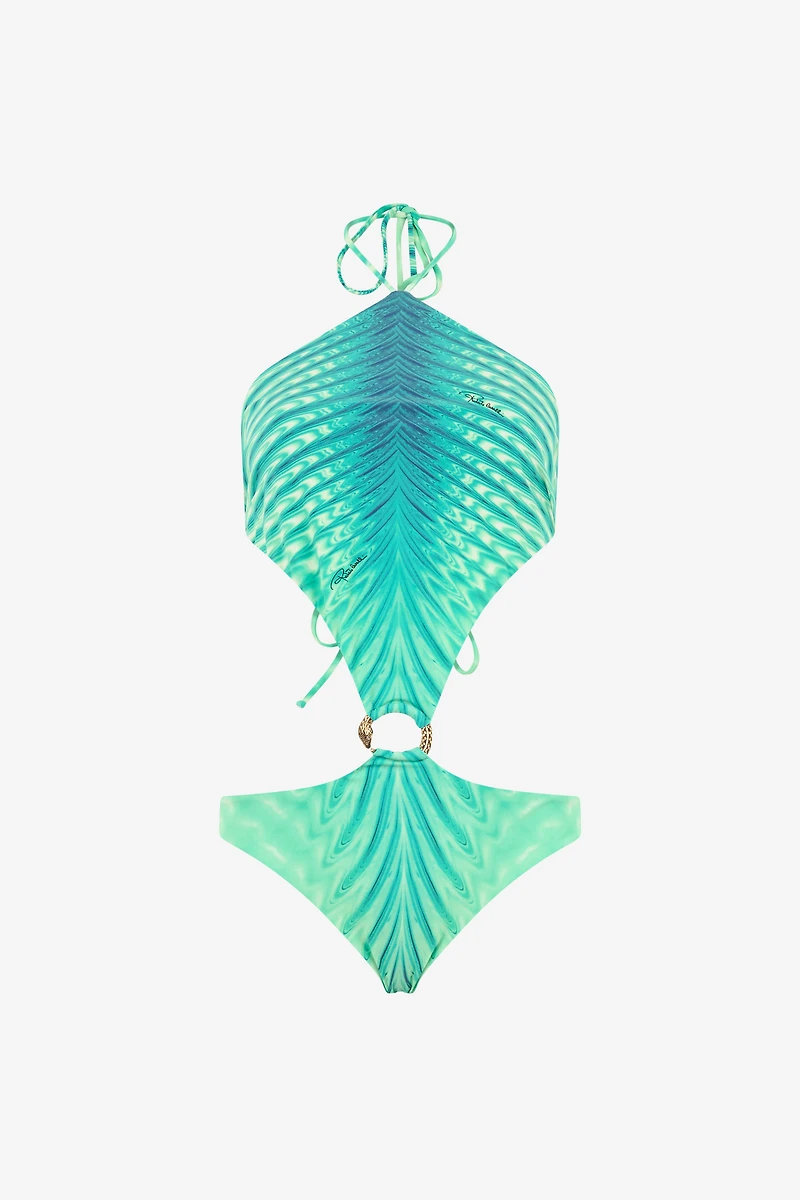 Trikini With Optical Glass Print And Snake Ring