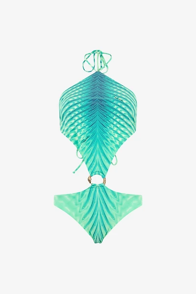 Trikini With Optical Glass Print And Snake Ring